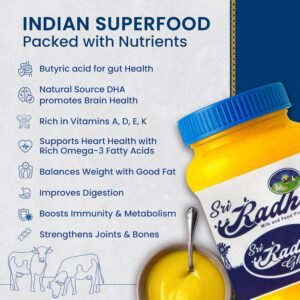 Sri Radha Ghee | Traditional Method | Pure & Natural | Rich Aroma & Flavor | Perfect for Cooking, Pooja & Healthy Sweets | Chemical-Free | Premium Ghee for Babies & Daily Essentials- 1 Litre