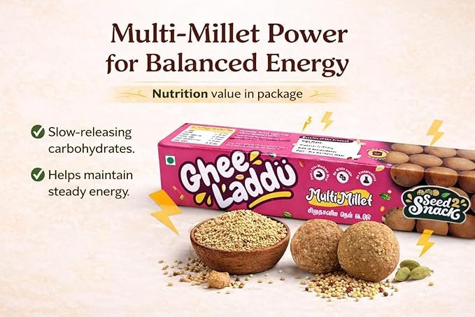 Seed2Snack Multi-Millet Ghee Ladoos | Desi Ghee & Jaggery Sweetened | Nutrient-Rich, Sugar-Free Millet Snack – Energy Boosting, Gut-Friendly Healthy Treat for All Ages (pack of 2) - Image 5
