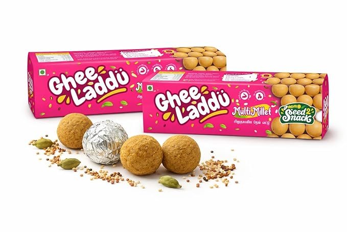 Seed2Snack Multi-Millet Ghee Ladoos | Desi Ghee & Jaggery Sweetened | Nutrient-Rich, Sugar-Free Millet Snack – Energy Boosting, Gut-Friendly Healthy Treat for All Ages (pack of 2)