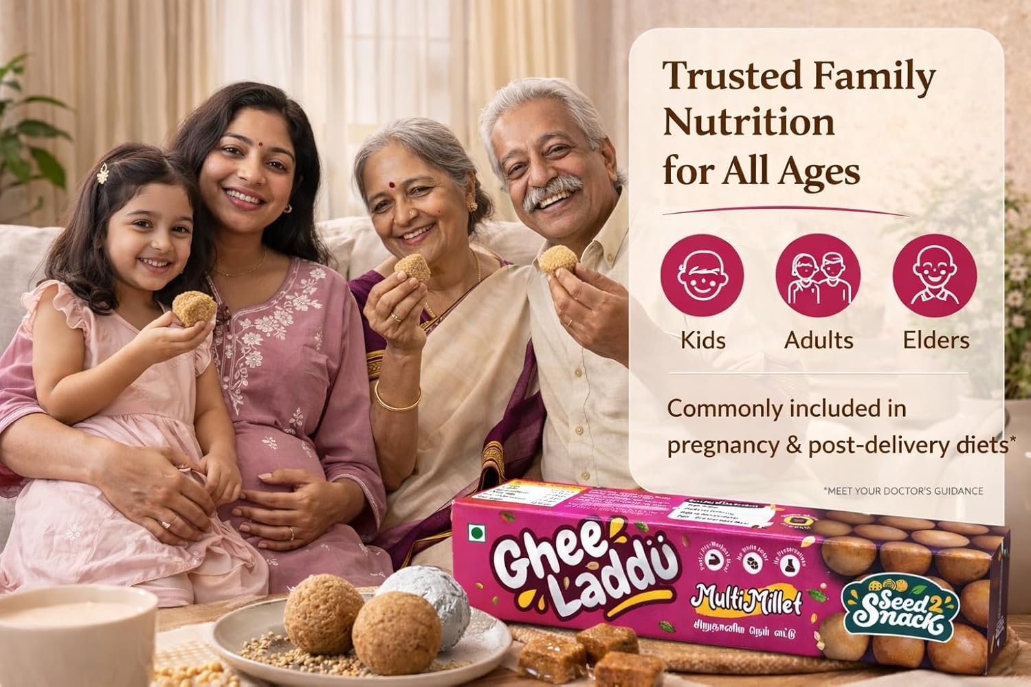 Seed2Snack Multi-Millet Ghee Ladoos | Desi Ghee & Jaggery Sweetened | Nutrient-Rich, Sugar-Free Millet Snack – Energy Boosting, Gut-Friendly Healthy Treat for All Ages (pack of 2) - Image 4