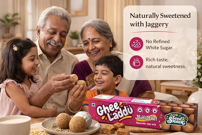 Seed2Snack Multi-Millet Ghee Ladoos | Desi Ghee & Jaggery Sweetened | Nutrient-Rich, Sugar-Free Millet Snack – Energy Boosting, Gut-Friendly Healthy Treat for All Ages (pack of 2) - Image 2