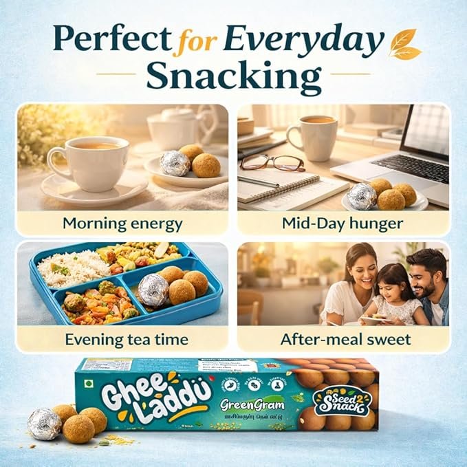 Seed2Snack Green Gram (Moong Dal) Ghee Laddu with Jaggery | Light & Protein Rich Traditional Sweet | Healthy Snack for Women, Kids & Elders (pack of 2) - Image 3