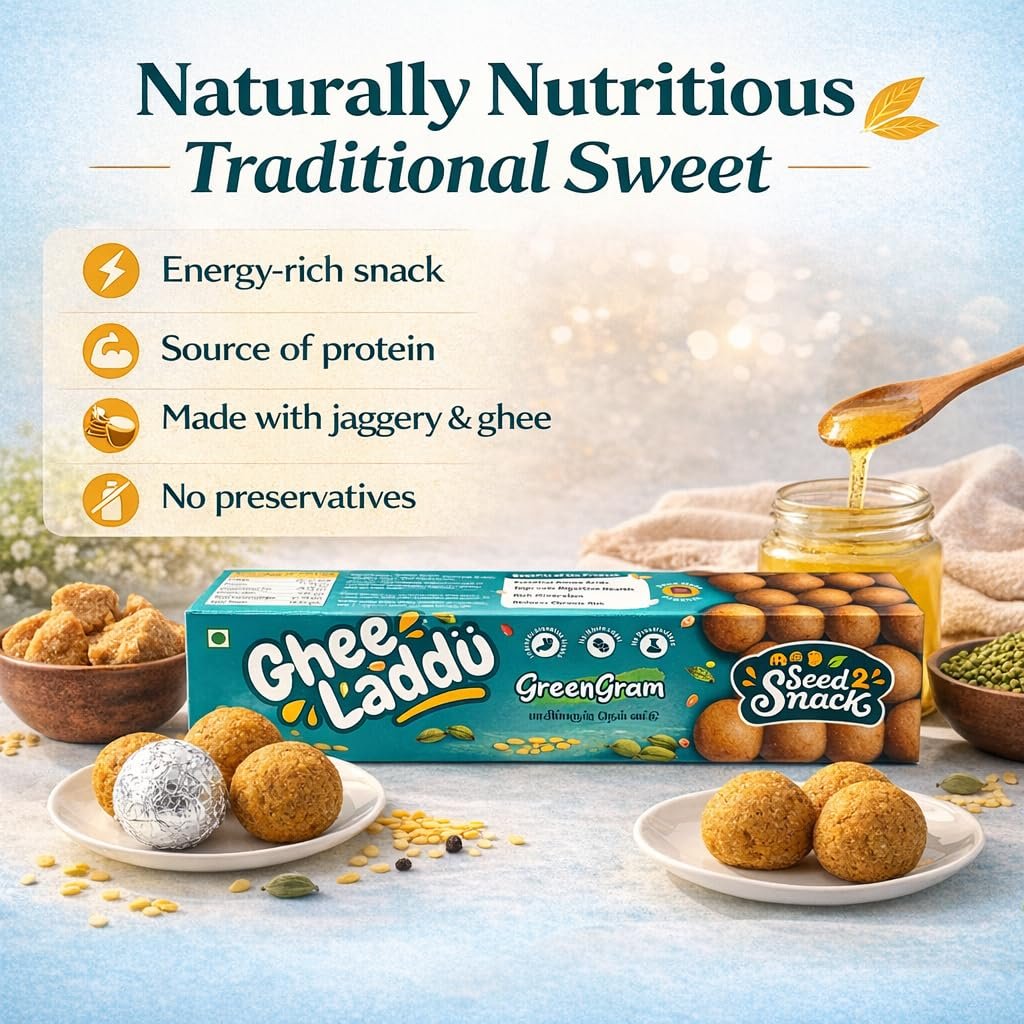 Seed2Snack Green Gram (Moong Dal) Ghee Laddu with Jaggery | Light & Protein Rich Traditional Sweet | Healthy Snack for Women, Kids & Elders (pack of 2) - Image 4