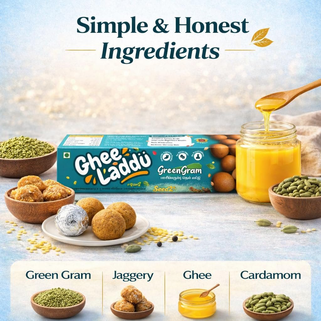Seed2Snack Green Gram (Moong Dal) Ghee Laddu with Jaggery | Light & Protein Rich Traditional Sweet | Healthy Snack for Women, Kids & Elders (pack of 2) - Image 5