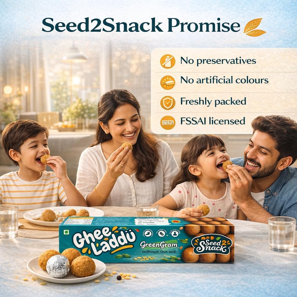 Seed2Snack Green Gram (Moong Dal) Ghee Laddu with Jaggery | Light & Protein Rich Traditional Sweet | Healthy Snack for Women, Kids & Elders (pack of 2) - Image 8